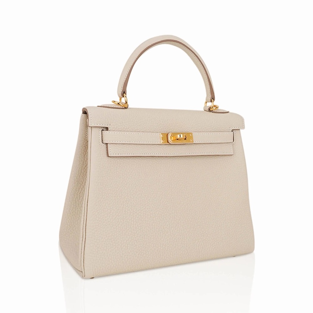 H Kelly 25 Retourne handbag GHW Craie Togo Leather cream gold